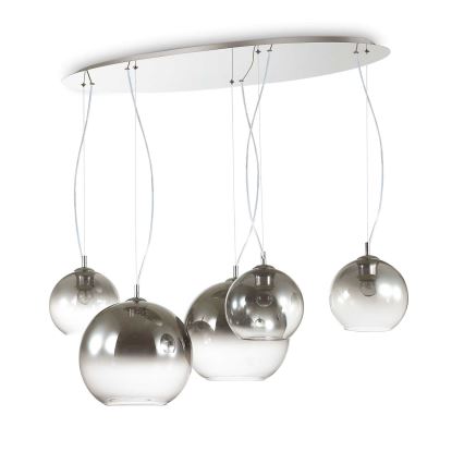 Ideal Lux - Lampadario sospeso con cavo NEMO PLUS 5xE27/42W/230V cromo lucido/grigio fumé