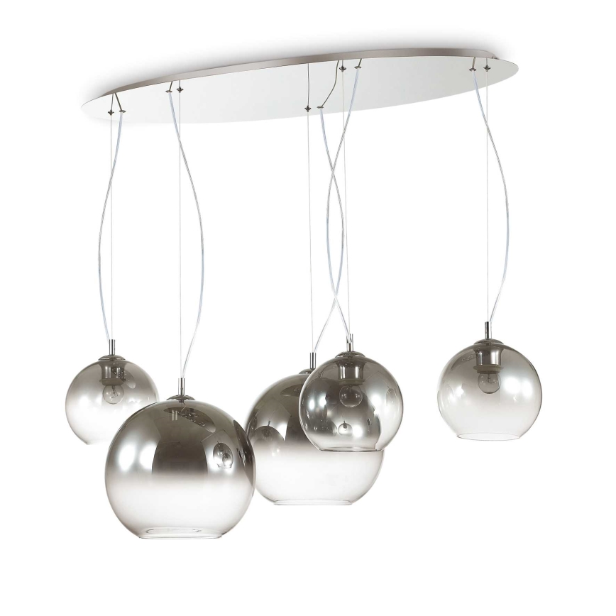 Ideal Lux - Lampadario sospeso con cavo NEMO PLUS 5xE27/42W/230V cromo lucido/grigio fumé