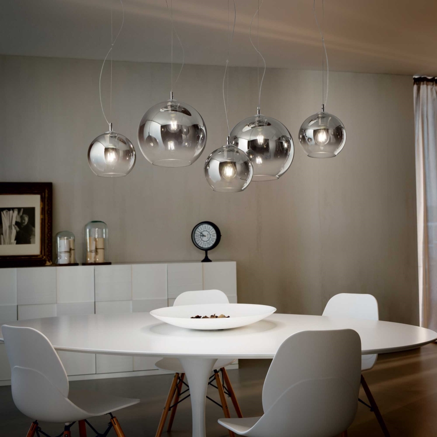 Ideal Lux - Lampadario sospeso con cavo NEMO PLUS 5xE27/42W/230V cromo lucido/grigio fumé