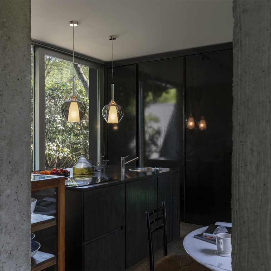 Ideal Lux - Lampadario su cavo KALIQUE 1xE27/42W/230V Ø 18 cm nero fumé