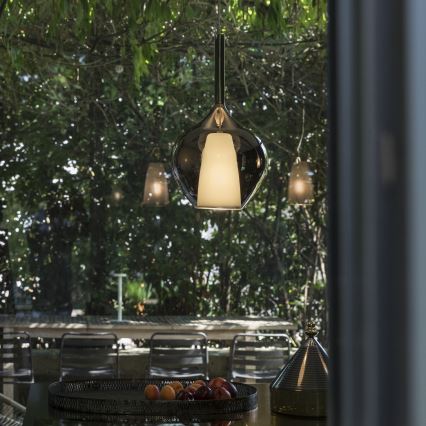 Ideal Lux - Lampadario su cavo KALIQUE 1xE27/42W/230V Ø 18 cm nero fumé