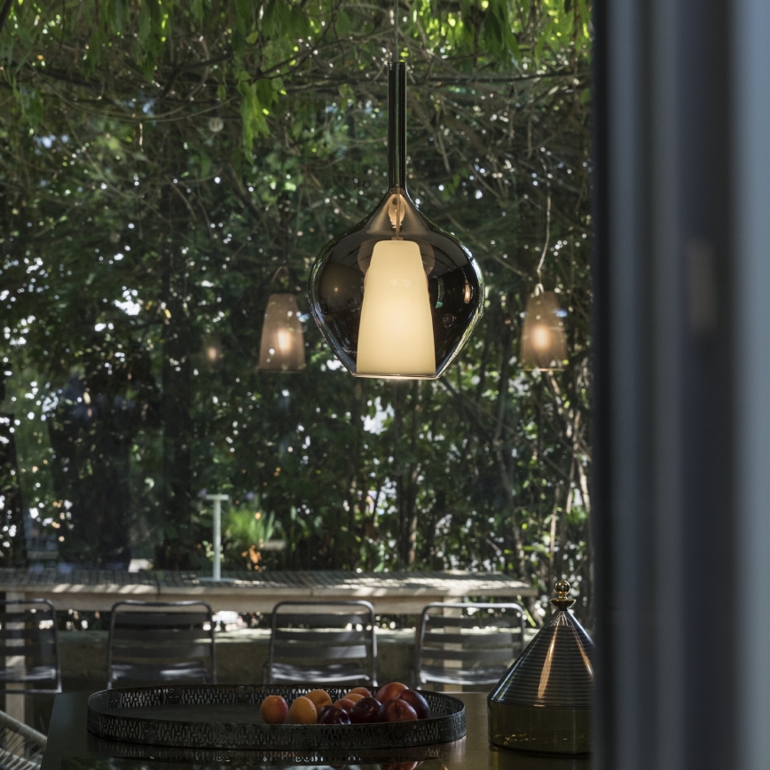 Ideal Lux - Lampadario su cavo KALIQUE 1xE27/42W/230V Ø 18 cm nero fumé