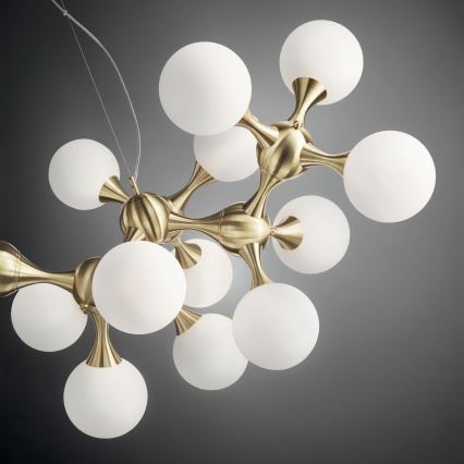 Ideal Lux - Lampadario su cavo NODI 15xE14/28W/230V Ø 105 cm ottone/bianco