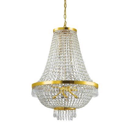 Ideal Lux - LED Lampadario di cristallo a sospensione con catena CAESAR 12xG9/3W/230V diametro 55 cm oro