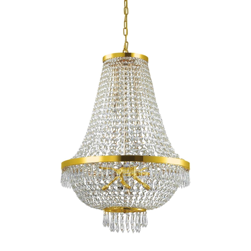 Ideal Lux - LED Lampadario di cristallo a sospensione con catena CAESAR 12xG9/3W/230V diametro 55 cm oro