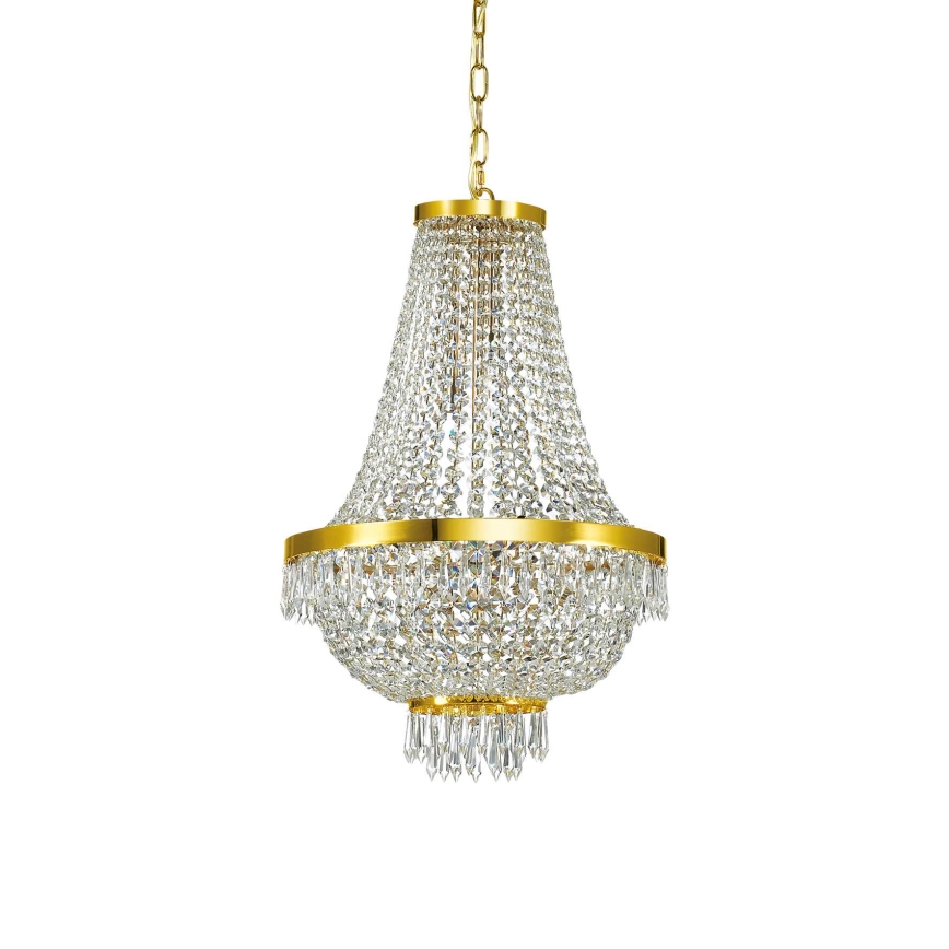 Ideal Lux - LED Lampadario di cristallo a sospensione con catena CAESAR 9xG9/3W/230V diametro 45 cm oro