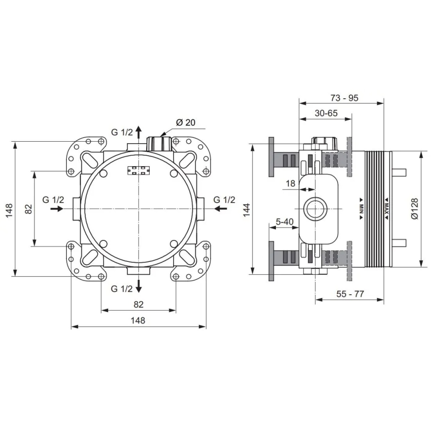 Ideal Standard A1000NU - Corpo di montaggio per miscelatori da incasso BUILT-IN blu