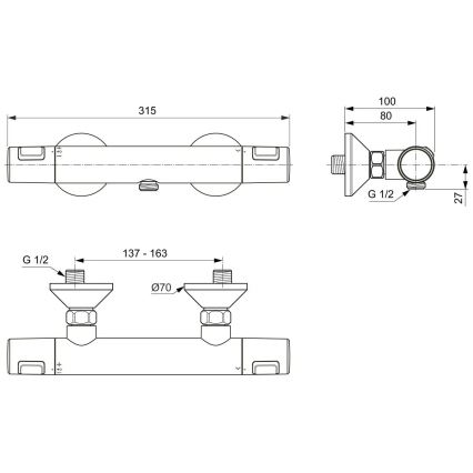 Ideal Standard A7201AA - Miscelatore termostatico per doccia CERATHERM T25, cromo lucido