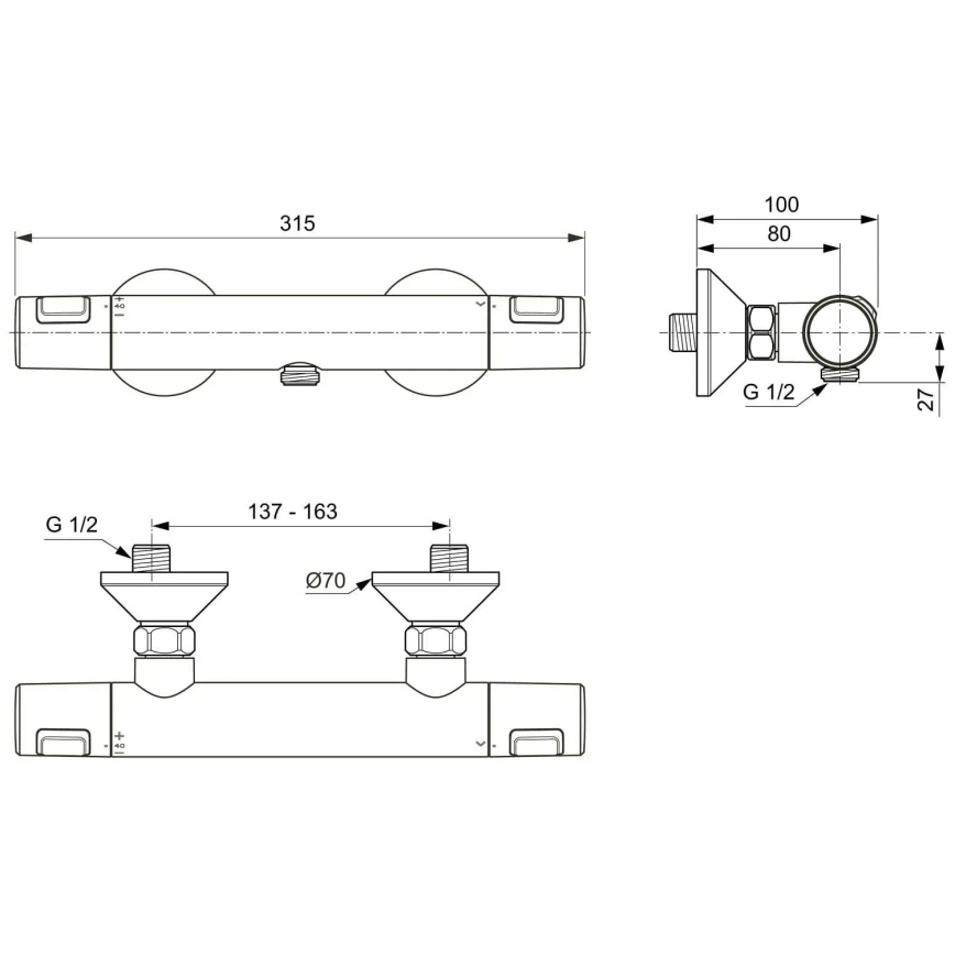 Ideal Standard A7201AA - Miscelatore termostatico per doccia CERATHERM T25, cromo lucido