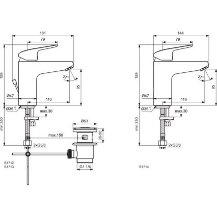 Ideal Standard B1714AA - Miscelatore per lavabo CERAFLEX 15,9 cm cromo lucido