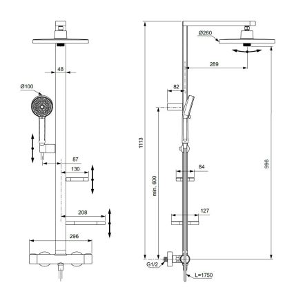 Ideal Standard BD583SI - Set doccia con miscelatore termostatico CERATHERM ALU+ finitura cromo opaco