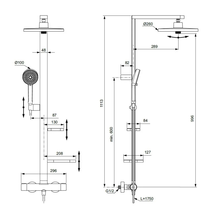 Ideal Standard BD583SI - Set doccia con miscelatore termostatico CERATHERM ALU+ in finitura argento