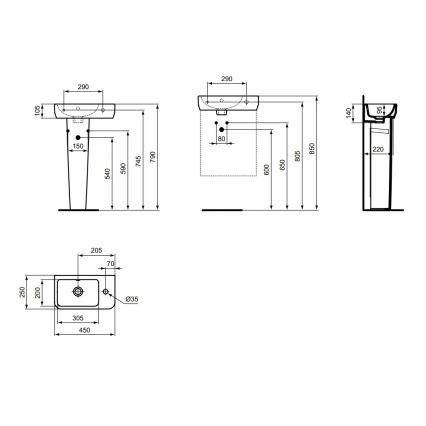 Ideal Standard T458601 -  Lavabo sospeso I.LIFE S 45x25 cm ceramica/bianco
