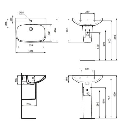 Ideal Standard T470501 - Lavabo sospeso I.LIFE A 60x48 cm ceramica/bianco