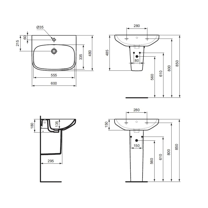 Ideal Standard T470501 - Lavabo sospeso I.LIFE A 60x48 cm ceramica/bianco