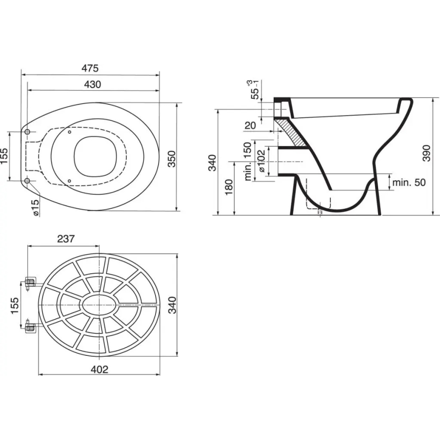 Ideal Standard VV612000 - Griglia in plastica per lavatoio 34x40,2 cm grigia