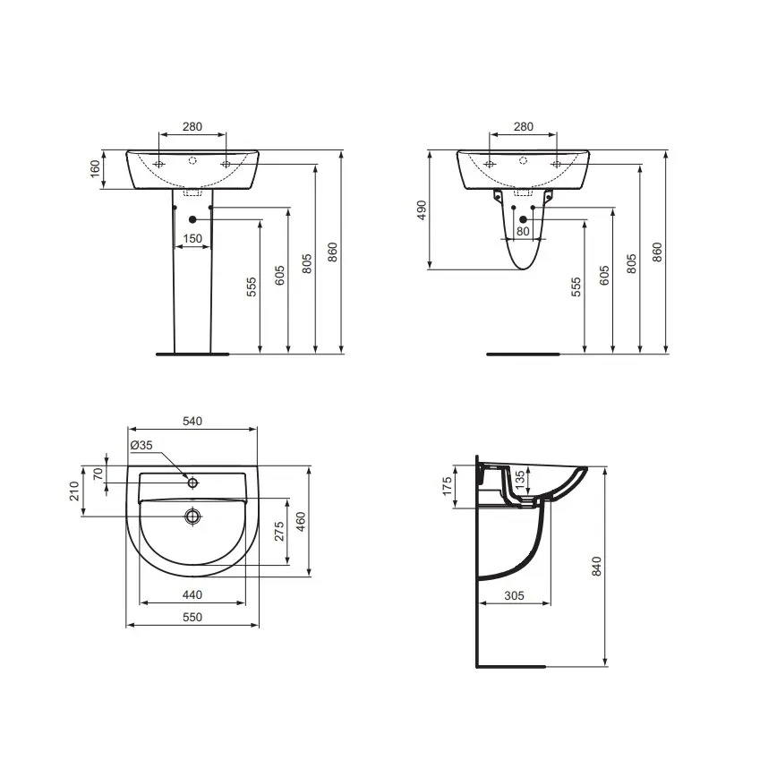 Ideal Standard W332601 - Lavabo sospeso EUROVIT 55x46 cm ceramica/bianco