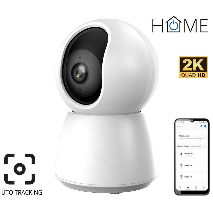 Telecamera smart 2K con sensore di movimento, 5V, Wi-Fi, Tuya, bianca