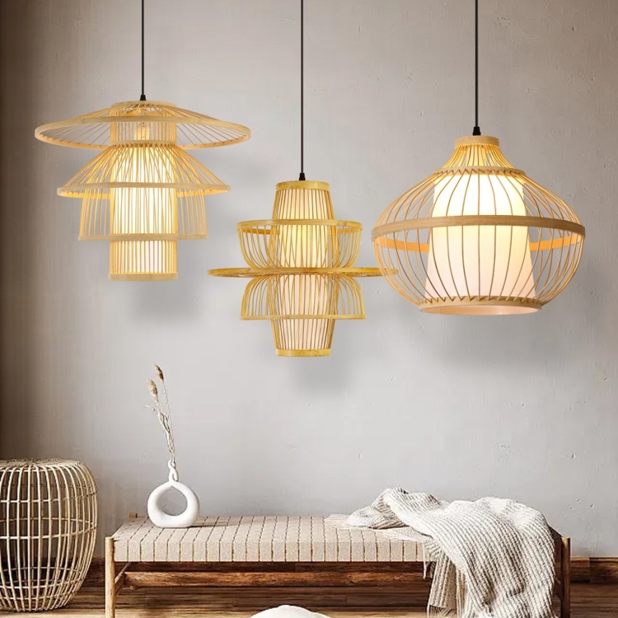 Lampadario a sospensione con filo PINCHOS 1xE27/40W/230V diametro 50 cm bambù