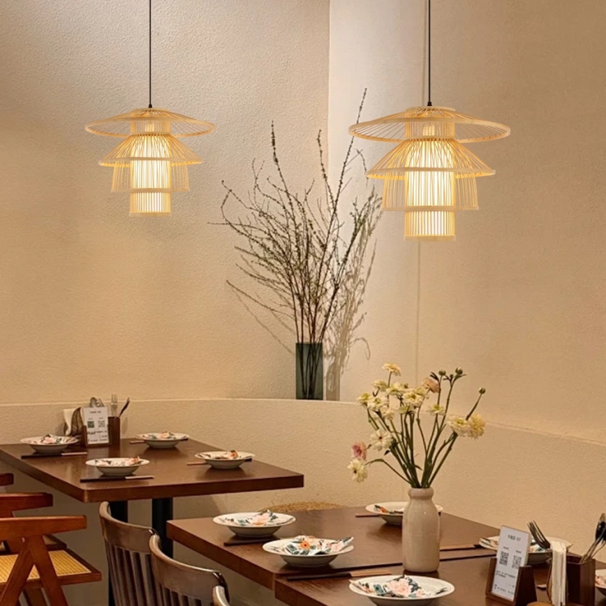 Lampadario a sospensione con filo PINCHOS 1xE27/40W/230V diametro 50 cm bambù