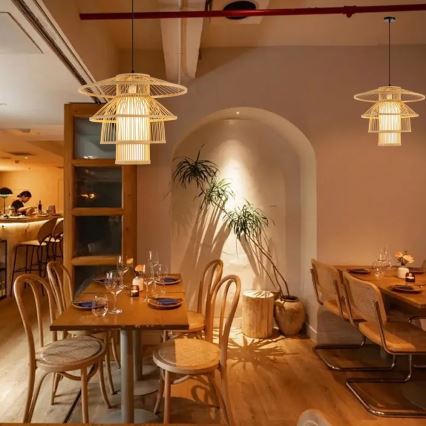 Lampadario a sospensione con filo PINCHOS 1xE27/40W/230V diametro 50 cm bambù