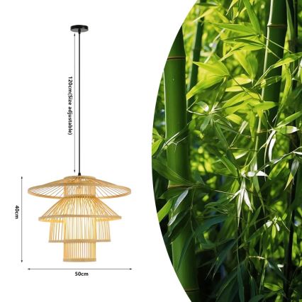 Lampadario a sospensione con filo PINCHOS 1xE27/40W/230V diametro 50 cm bambù
