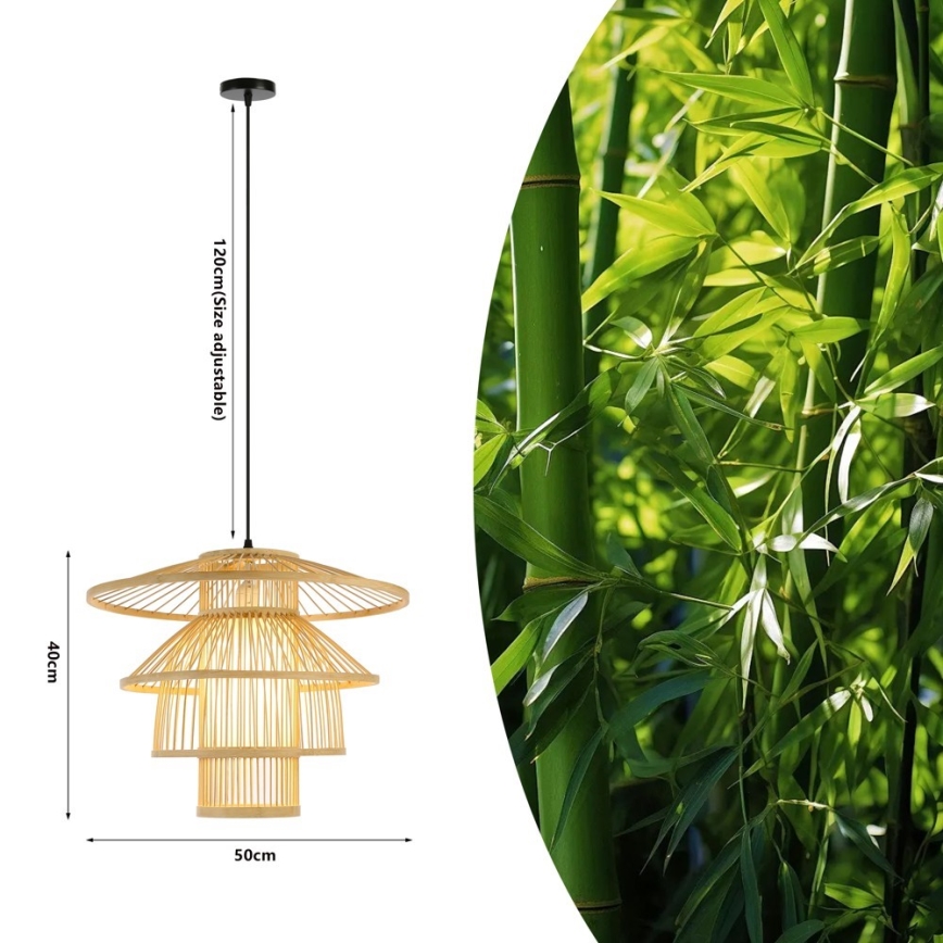 Lampadario a sospensione con filo PINCHOS 1xE27/40W/230V diametro 50 cm bambù