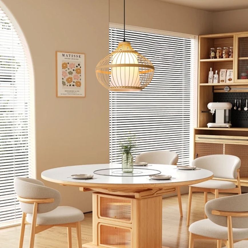 Lampadario a sospensione con filo PINCHOS 1xE27/40W/230V diametro 40 cm bambù