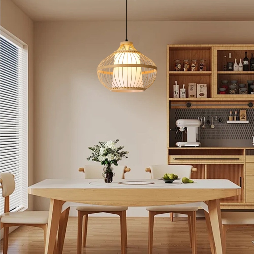 Lampadario a sospensione con filo PINCHOS 1xE27/40W/230V diametro 40 cm bambù