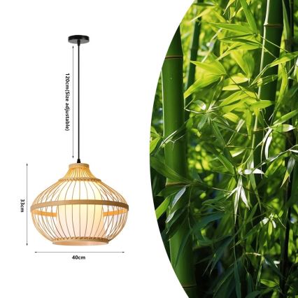 Lampadario a sospensione con filo PINCHOS 1xE27/40W/230V diametro 40 cm bambù