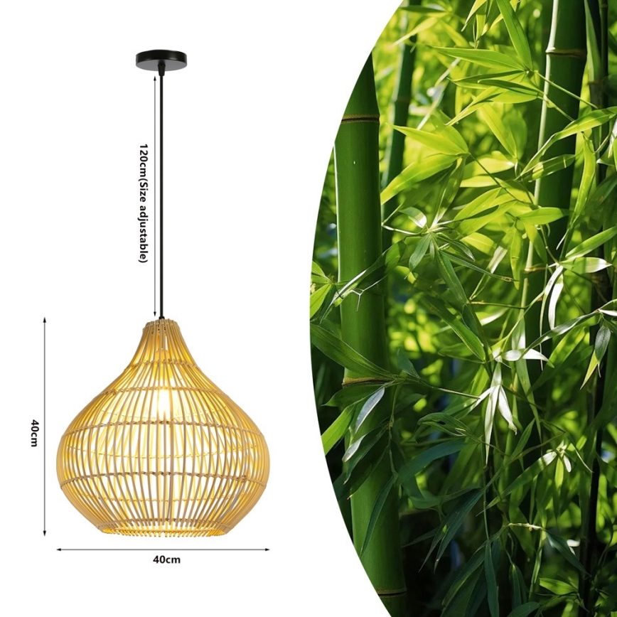 Lampadario a sospensione con filo PELO 1xE27/40W/230V diametro 40 cm rattan