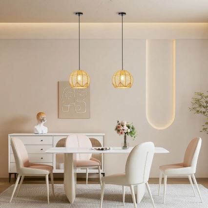 Lampadario a sospensione con filo PELO 1xE27/40W/230V diametro 30 cm rattan