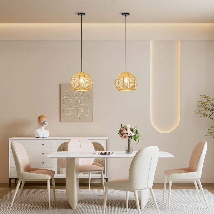 Lampadario a sospensione con filo PELO 1xE27/40W/230V diametro 30 cm rattan