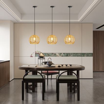 Lampadario a sospensione con filo PELO 1xE27/40W/230V diametro 30 cm rattan