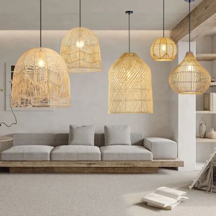 Lampadario a sospensione con filo PELO 1xE27/40W/230V diametro 30 cm rattan