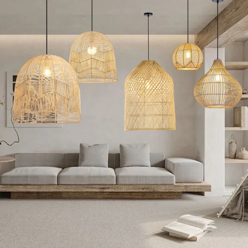 Lampadario a sospensione con filo PELO 1xE27/40W/230V diametro 30 cm rattan