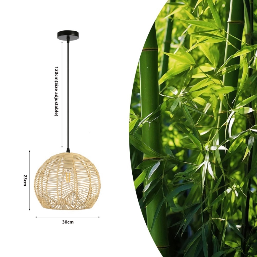 Lampadario a sospensione con filo PELO 1xE27/40W/230V diametro 30 cm rattan