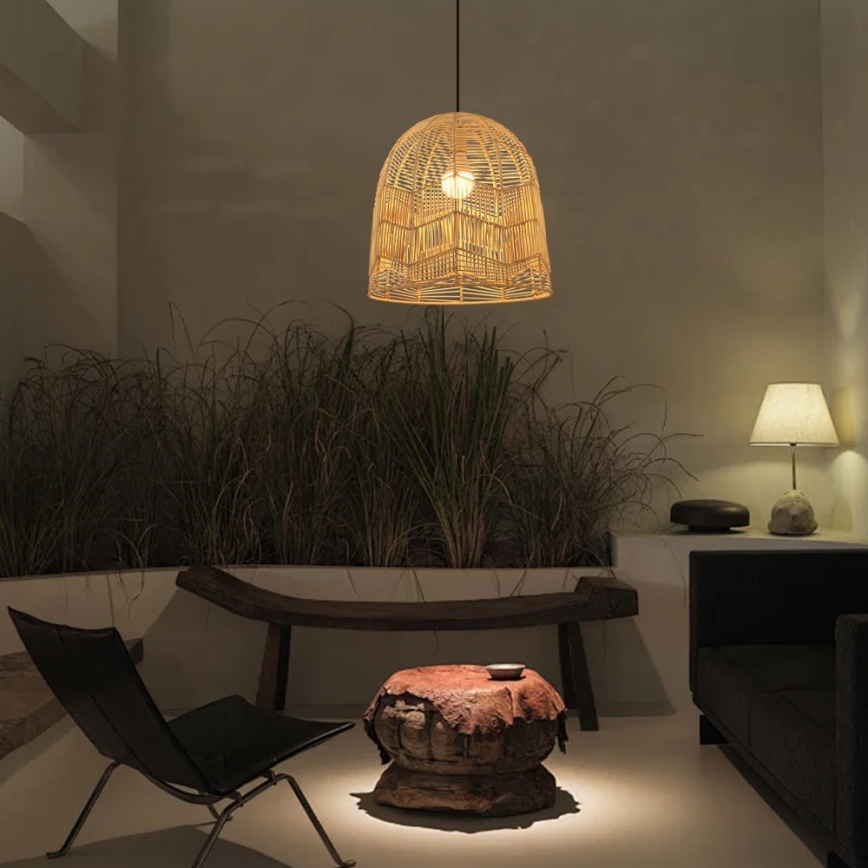 Lampadario a sospensione con filo PELO 1xE27/40W/230V diametro 40 cm rattan