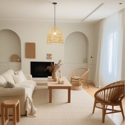Lampadario a sospensione con filo PELO 1xE27/40W/230V diametro 40 cm rattan