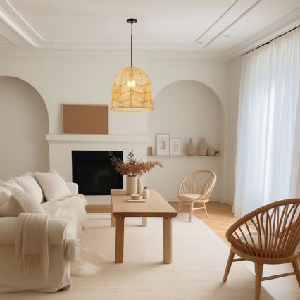 Lampadario a sospensione con filo PELO 1xE27/40W/230V diametro 50 cm rattan