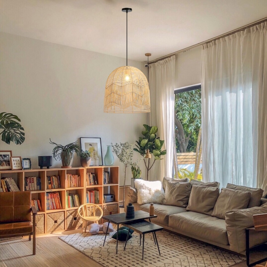 Lampadario a sospensione con filo PELO 1xE27/40W/230V diametro 50 cm rattan