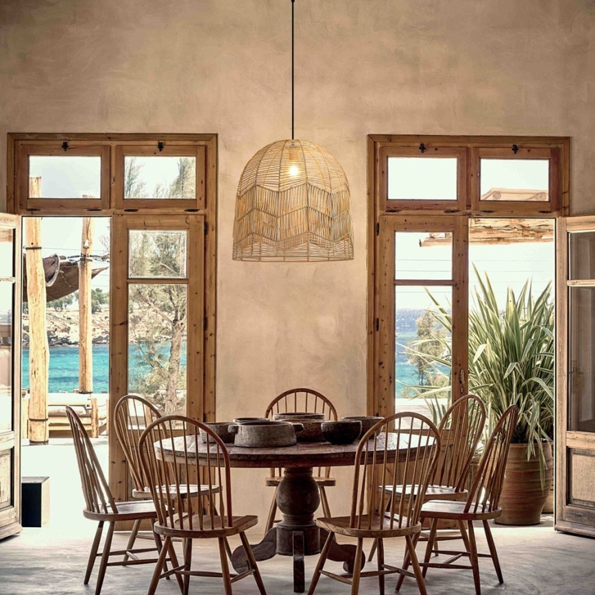 Lampadario a sospensione con filo PELO 1xE27/40W/230V diametro 50 cm rattan