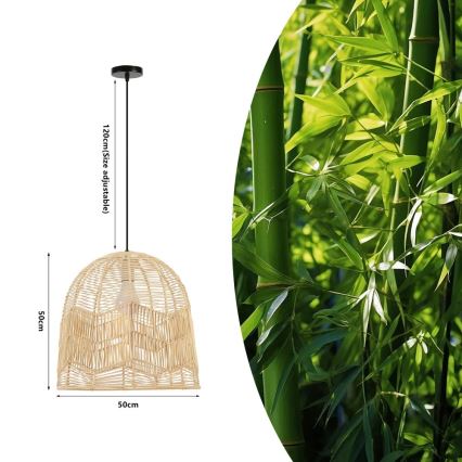 Lampadario a sospensione con filo PELO 1xE27/40W/230V diametro 50 cm rattan
