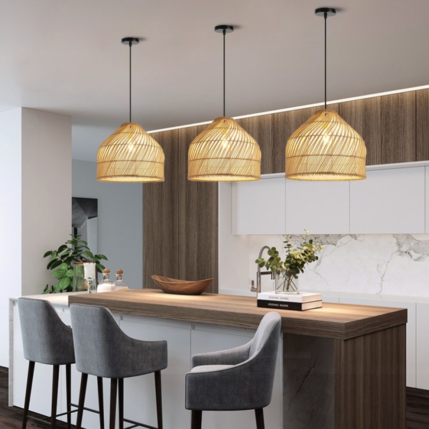 Lampadario a sospensione con filo PELO 1xE27/40W/230V diametro 40 cm rattan