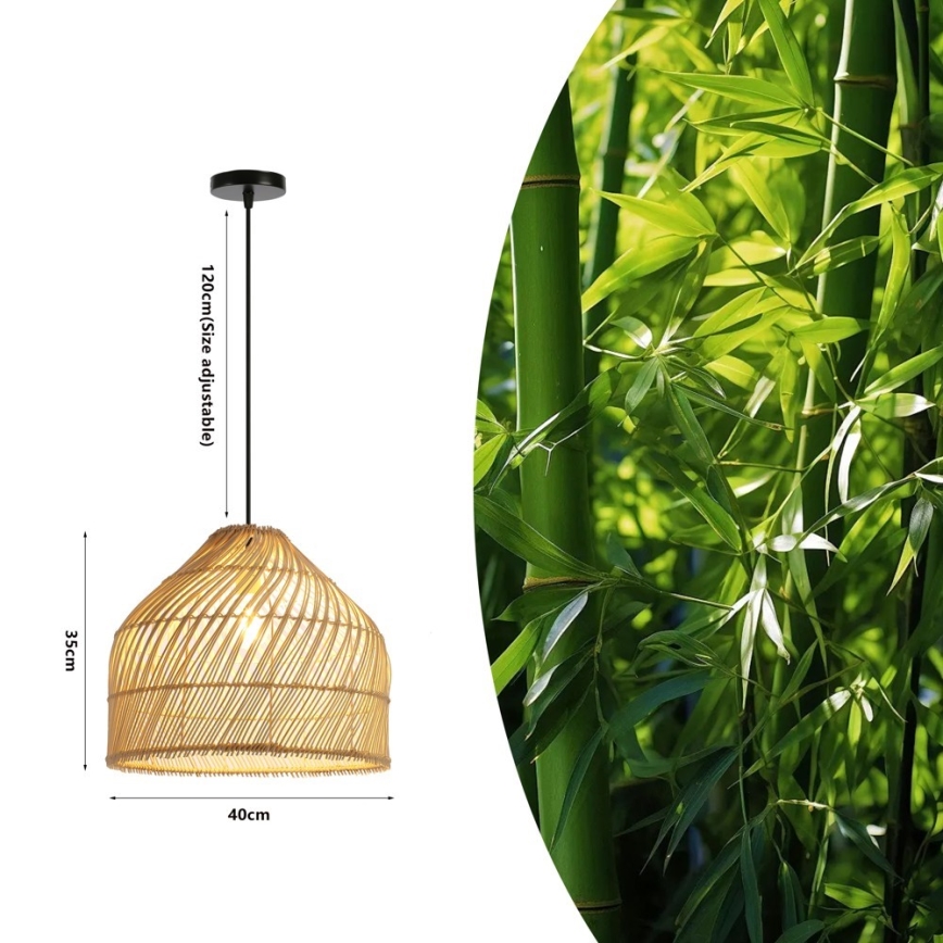 Lampadario a sospensione con filo PELO 1xE27/40W/230V diametro 40 cm rattan