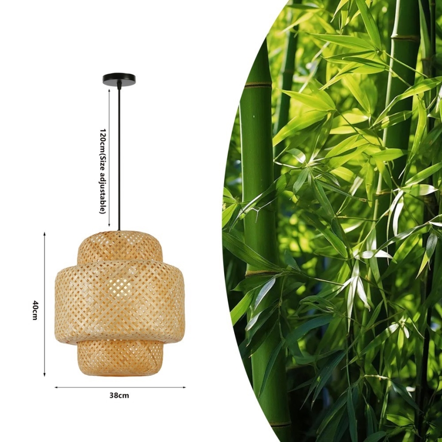 Lampadario a sospensione con filo HILO 1xE27/40W/230V diametro 38 cm bambù