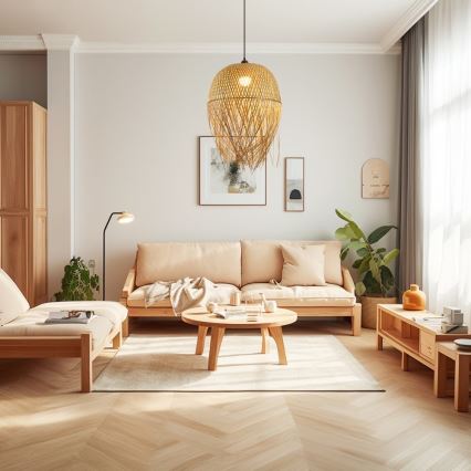 Lampadario a sospensione con filo HILO 1xE27/40W/230V diametro 45 cm bambù