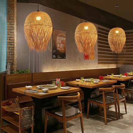 Lampadario a sospensione con filo HILO 1xE27/40W/230V diametro 45 cm bambù