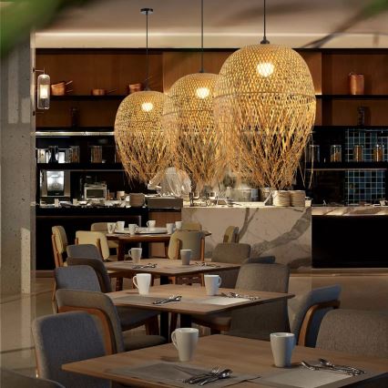 Lampadario a sospensione con filo HILO 1xE27/40W/230V diametro 45 cm bambù