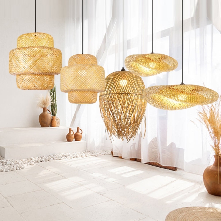 Lampadario a sospensione con filo HILO 1xE27/40W/230V diametro 45 cm bambù